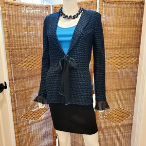 NWT St. John Caviar/Tanzinite Jacket w/ Detachable Silk Cuf Ruffle FA16 Gr2